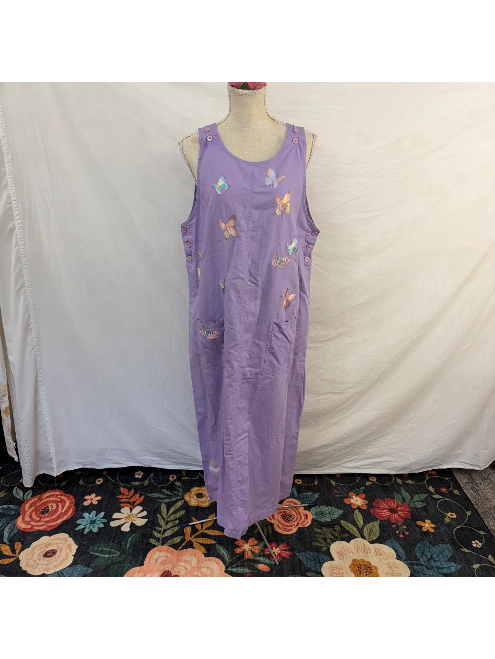 Butterfly Embroidered Jumper Dress Vintage 90s Size Large
